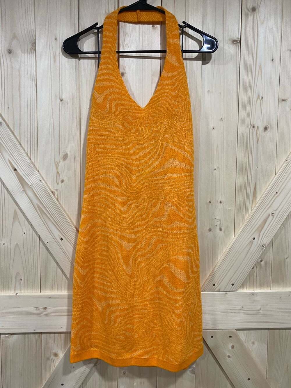 Divided Orange Swirl Knit Halterneck Bodycon Dress size small